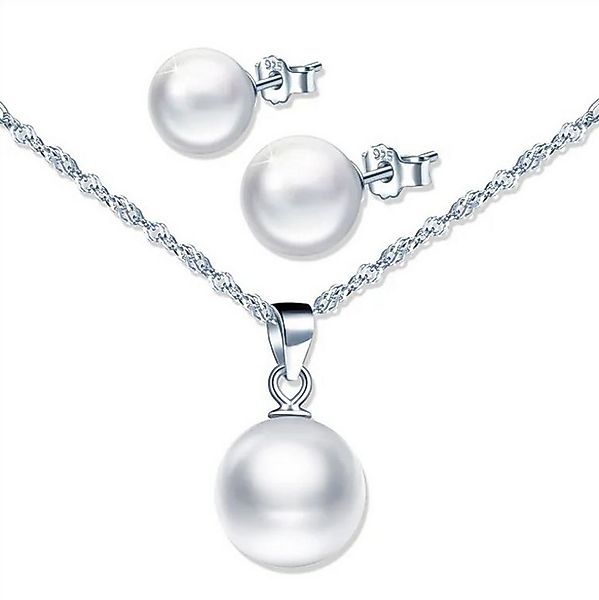 KARMA Schmuckset Damen – 925 Sterling Silber Perlenkette & Ohrringe (Brauts günstig online kaufen