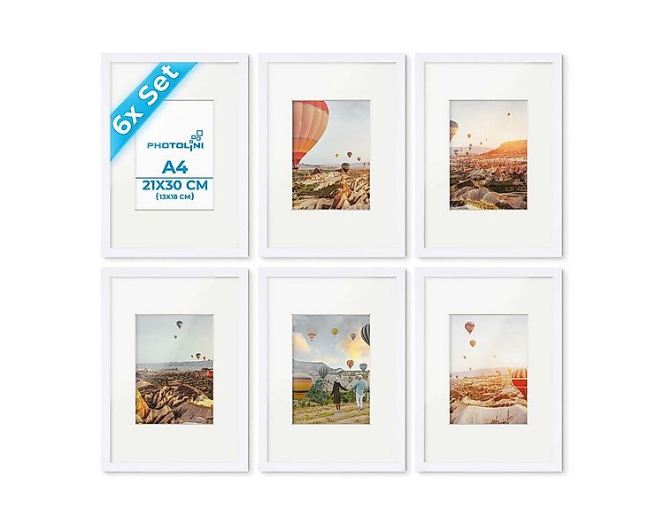 PHOTOLINI Bilderrahmen 6er Set 21x30 cm / A4 Modern Schmal mit Passepartout günstig online kaufen