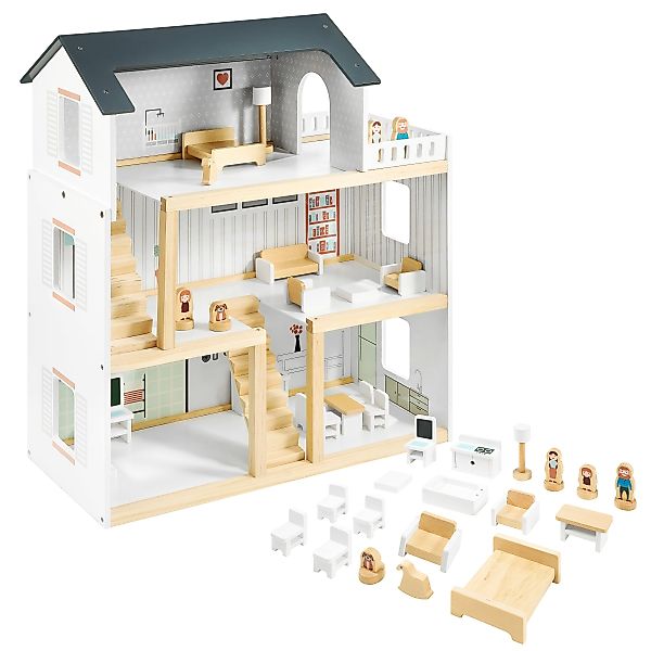 Mamabrum Puppenhaus Weißes Holzpuppenhaus mit Zubehör günstig online kaufen