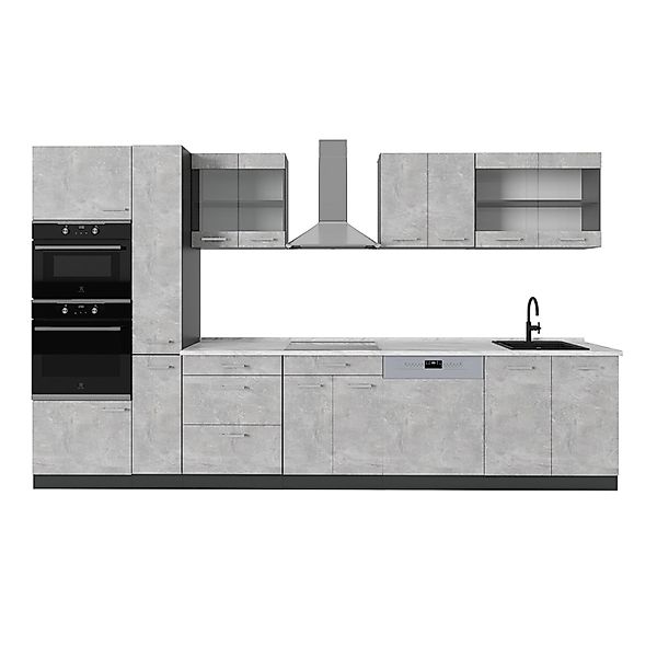 Vicco R-Line Küchenzeile Beton/Anthrazit 350 cm AP Marmor günstig online kaufen