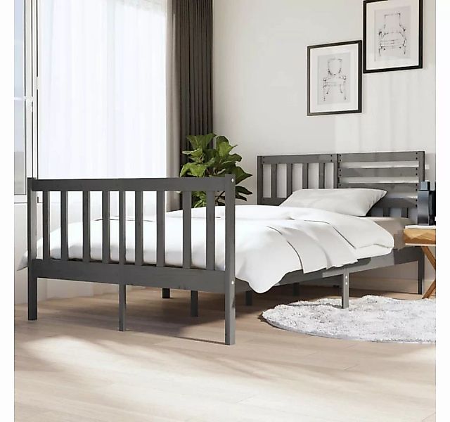 vidaXL Bettgestell Massivholzbett Grau 135x190 cm 4FT6 Double Bett Bettgest günstig online kaufen