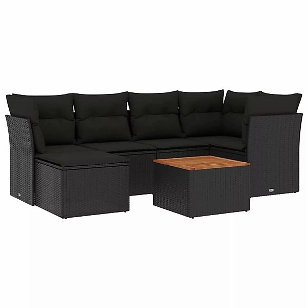 vidaXL 7-Tlg Garten-Sofagarnitur mit Kissen Schwarz Poly Rattan 3256076 günstig online kaufen