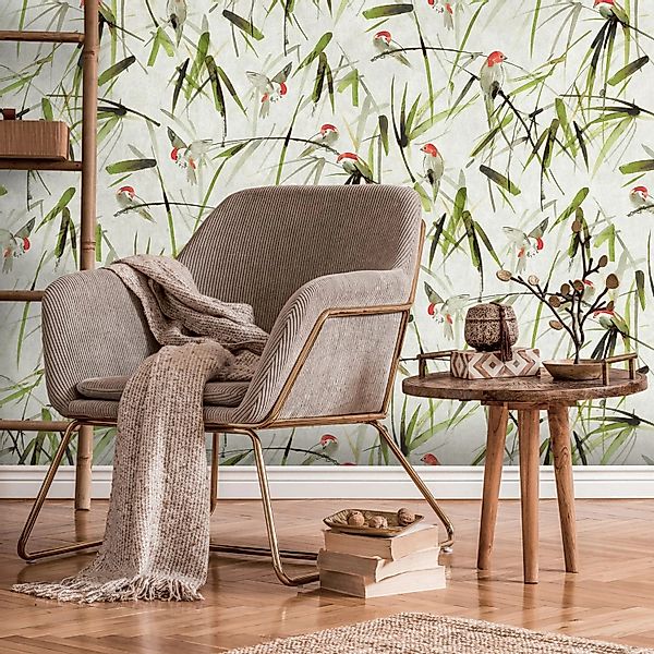 PROFHOME 393121-GU Fototapete Floral Matt Beige Grün Schwarz Rot 1,59 m x 2 günstig online kaufen