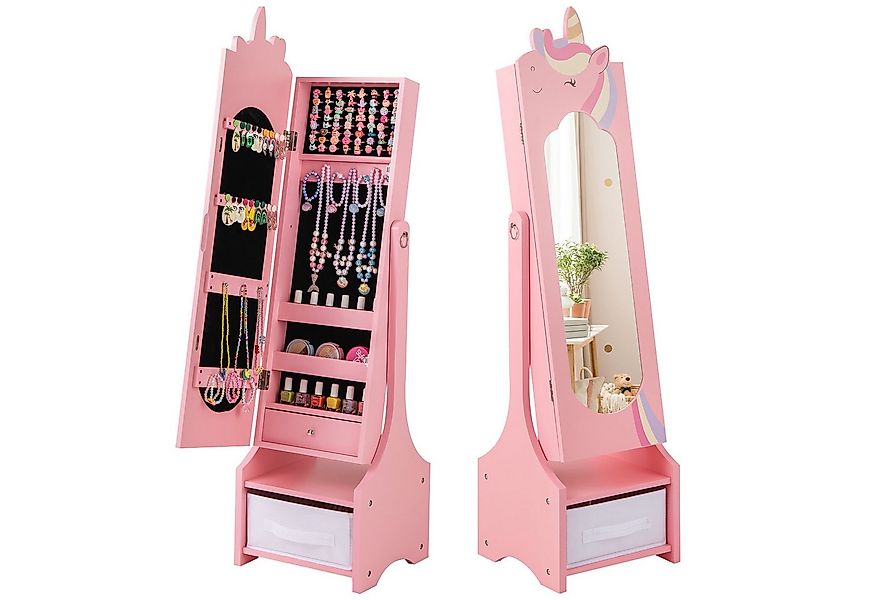COSTWAY Schmuckschrank Kinder Spiegelschrank mit Aufbewahrunskorb günstig online kaufen
