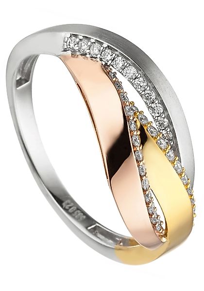 JOBO Fingerring "Tricolor-Ring mit 36 Diamanten", 585 Gold günstig online kaufen