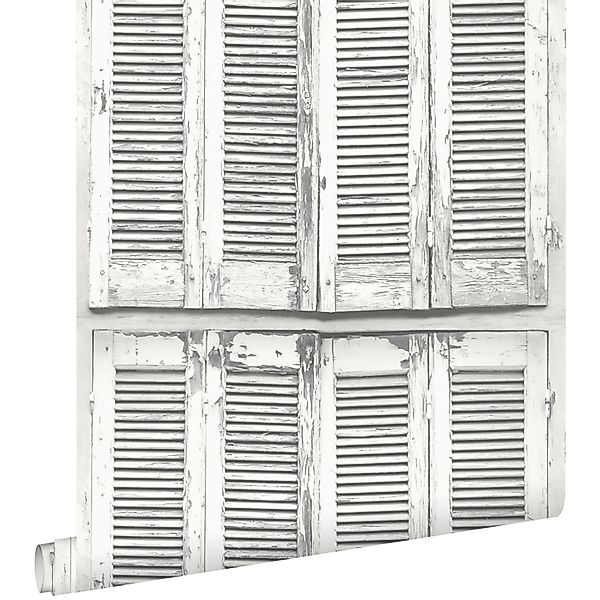 ESTAhome Tapete Verwitterte Französische Vintage Fensterläden Hellgrau Und günstig online kaufen
