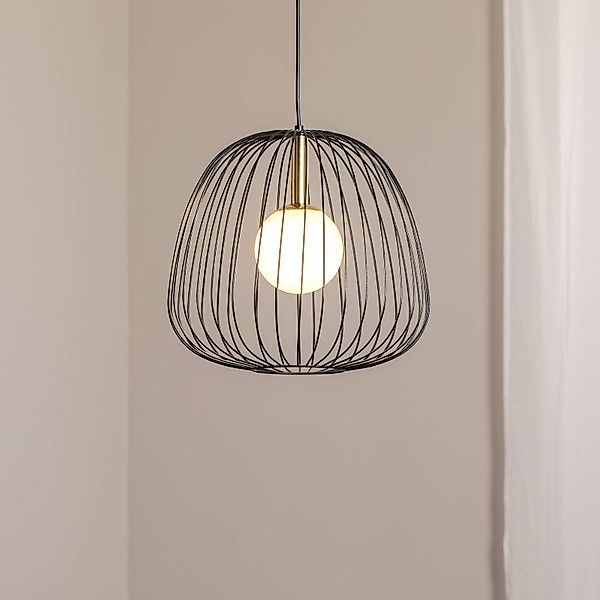 Hängeleuchte Bell M, Ø 33 cm, 1-flammig, schwarz/gold/weiß günstig online kaufen