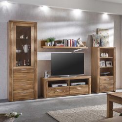 Holz Wohnwand aus Wildeiche geölt 200 cm hoch (vierteilig) günstig online kaufen