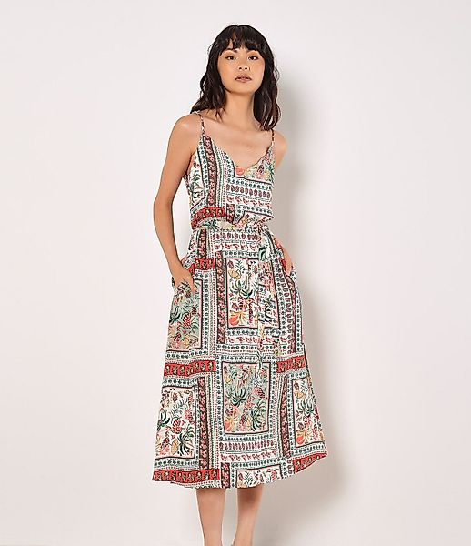 Apricot Midikleid Tropisches Cami-Kleid, mit Schaldruck günstig online kaufen