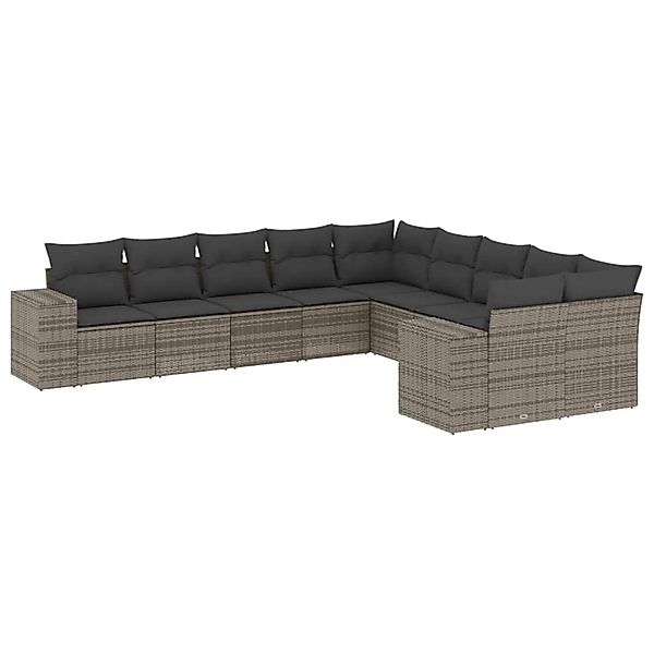vidaXL 10-Tlg Garten-Sofagarnitur mit Kissen Grau Poly Rattan 3255447 günstig online kaufen