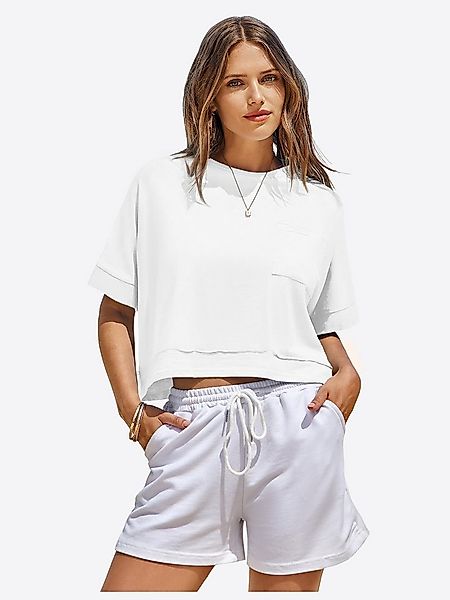 Imily Bela T-Shirt Damen Oversize Cropped Kurzarm Sommer Basic Casual mit B günstig online kaufen
