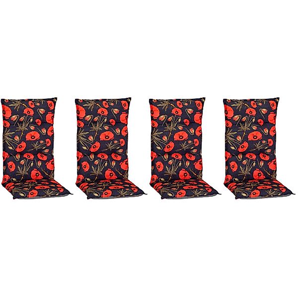 Beo Sitzauflage Hochlehner Trondheim 4er-Set mit roten Mohnblüten günstig online kaufen
