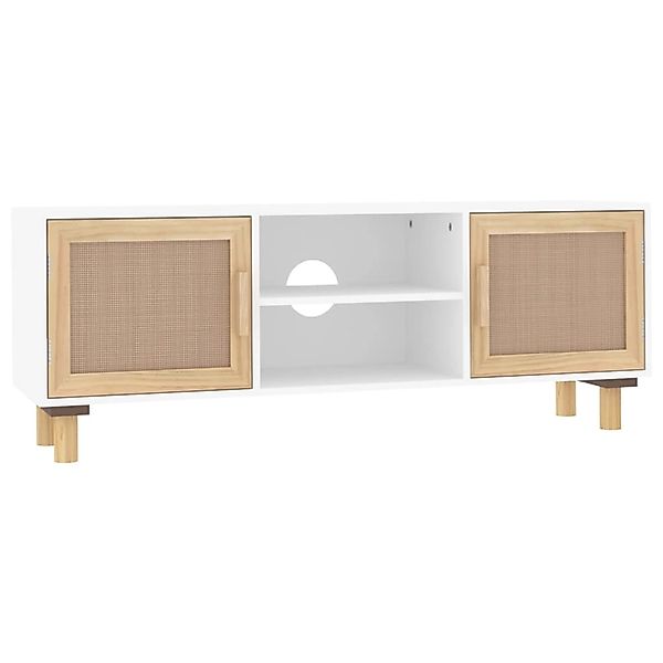 vidaXL TV-Schrank Weiß 105x30x40 cm Massivholz Kiefer Natur-Rattan 345615 günstig online kaufen