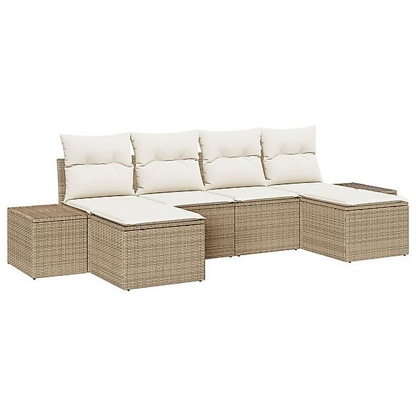 vidaXL Loungesofa 6-tlg. Garten-Sofagarnitur mit Kissen Beige Poly Rattan, günstig online kaufen