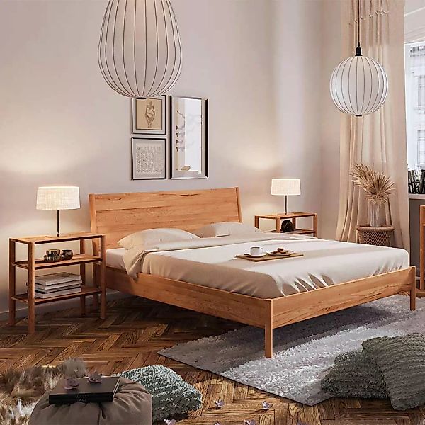 Bett Wildeiche geölt aus Massivholz wahlweise mit Nachtkonsolen günstig online kaufen