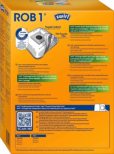 Swirl Staubsaugerbeutel »ROB 1®«, (Packung), für iRobot Clean Base Automati günstig online kaufen