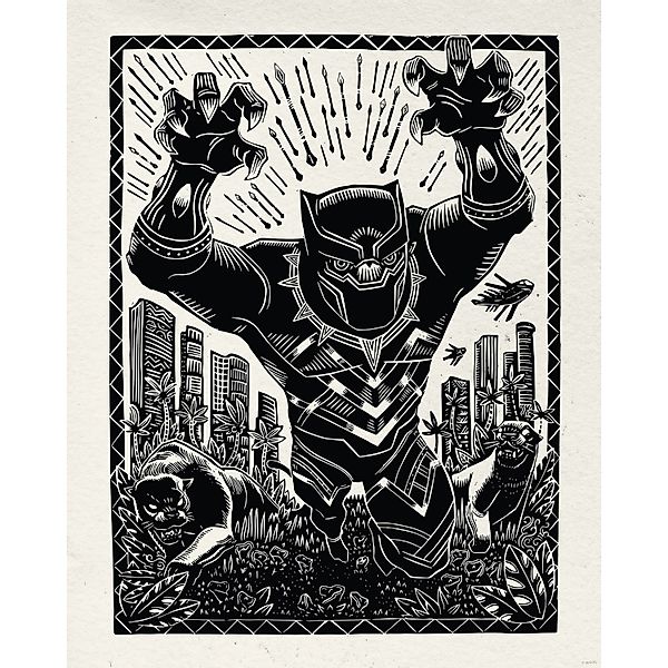 Komar Wandbild Marvel Black Panther Lino-Cut Charge 40 cm x 50 cm Schwarz-W günstig online kaufen