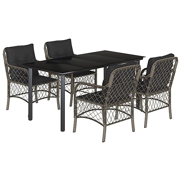 vidaXL 5-Tlg Garten-Essgruppe mit Kissen Grau Poly Rattan 3212134 günstig online kaufen