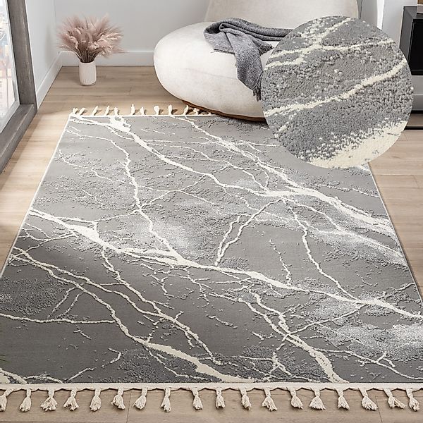 my home Teppich "Zoe, Hoch-Tief-Struktur" rechteckig 11 mm Höhe mit Fransen günstig online kaufen
