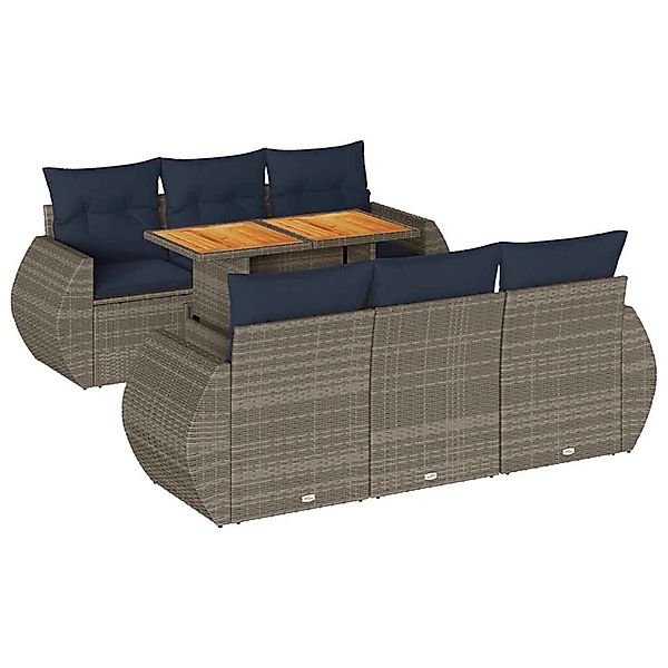 vidaXL 7-Tlg Garten-Sofagarnitur mit Kissen Grau Poly Rattan 3327225 günstig online kaufen