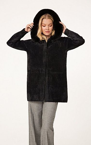 Passioni Winterjacke Strickmantel mit Webpelz Kapuze günstig online kaufen