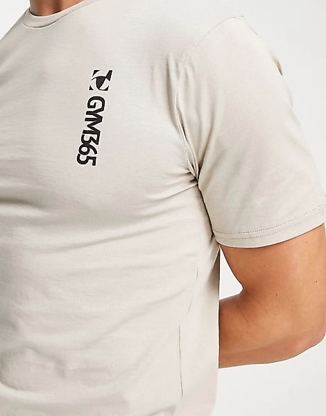Gym 365 – Seitlich bedrucktes T-Shirt in Stein-Neutral günstig online kaufen
