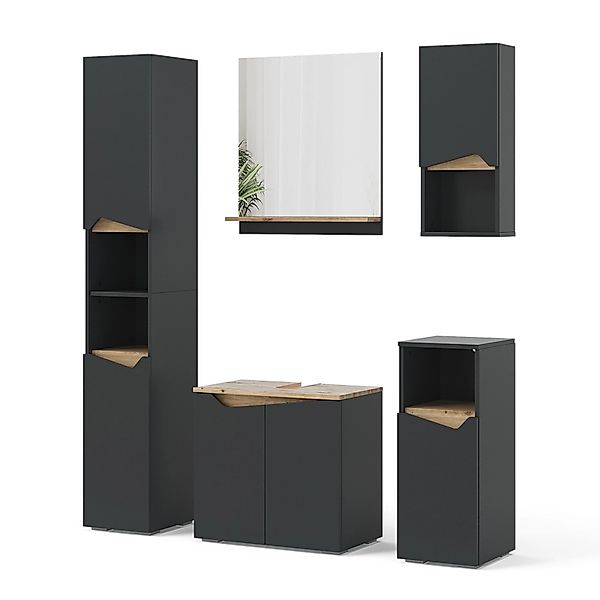 Vicco Badmöbel-Set Marelle, Anthrazit/Artisan-Eiche, 5 Teile, (5-St., 5er S günstig online kaufen