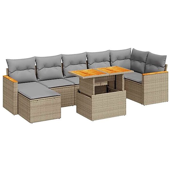 vidaXL 8-Tlg Garten-Sofagarnitur mit Kissen Beige Poly Rattan Akazie 332751 günstig online kaufen