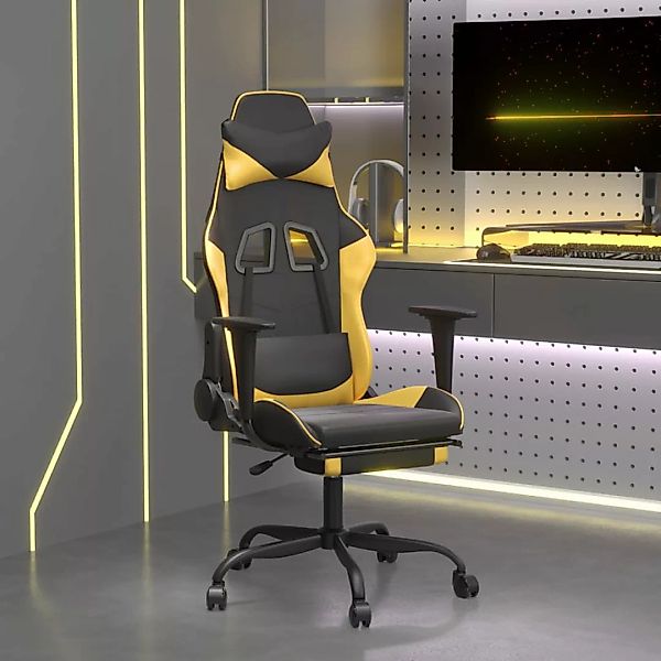 Vidaxl Gaming-stuhl Mit Massage & Fußstütze Schwarz Golden Kunstleder günstig online kaufen