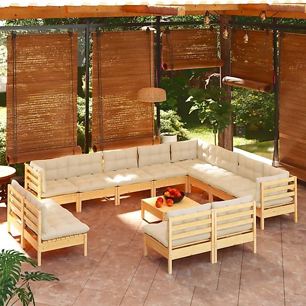 13-tlg. Garten-lounge-set Mit Creme Kissen Massivholz Kiefer günstig online kaufen