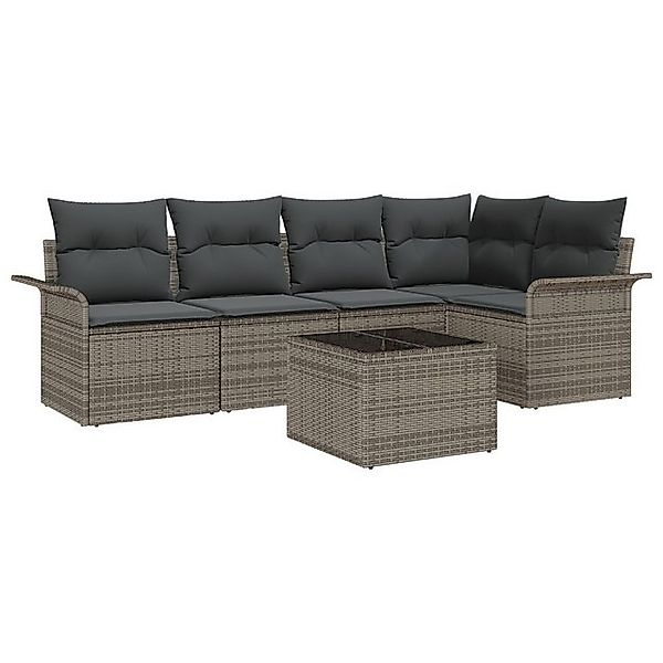 vidaXL Loungesofa 5-tlg. Garten Sofa Set mit Kissen Schwarz Poly-Rattan, 6 günstig online kaufen