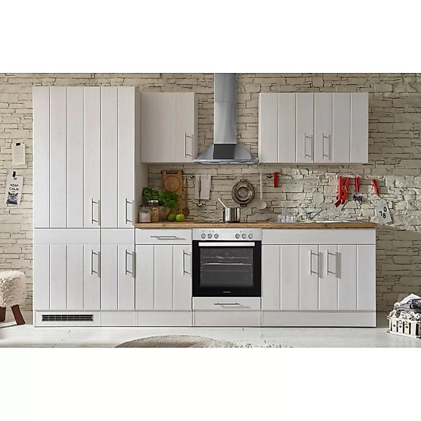 Respekta Premium Küchenzeile Landhaus 300 cm Lärche Weiß matt günstig online kaufen