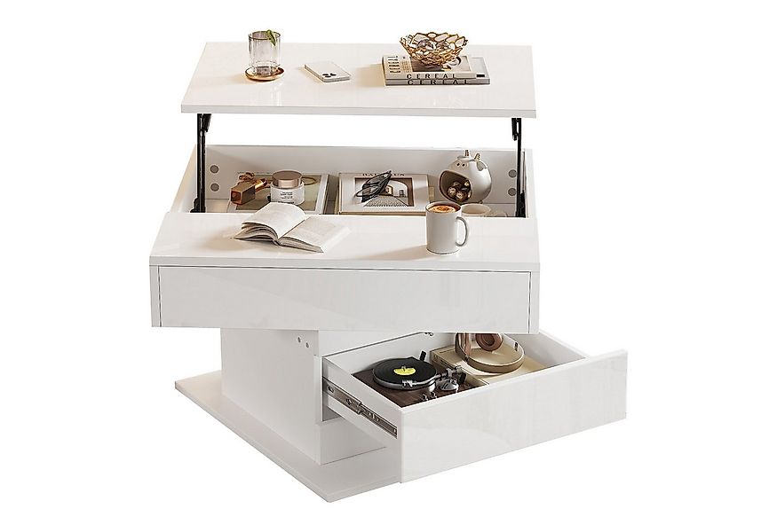 Merax Couchtisch hochglanz Sofatisch 360° drehbar höhenverstellbar Beistell günstig online kaufen
