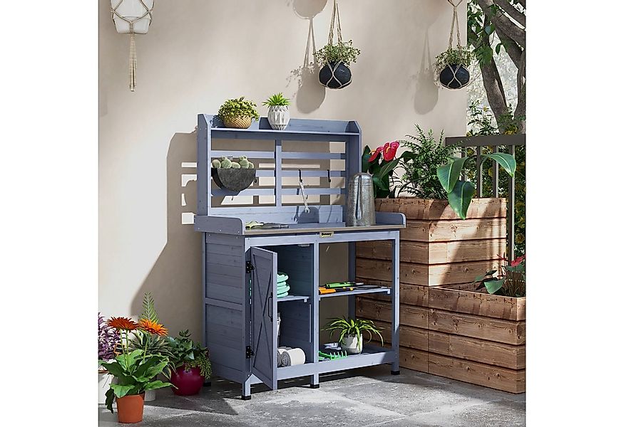 Outsunny Pflanztisch Holztisch mit Schrank, Blumentisch mit Arbeitsplatte 2 günstig online kaufen
