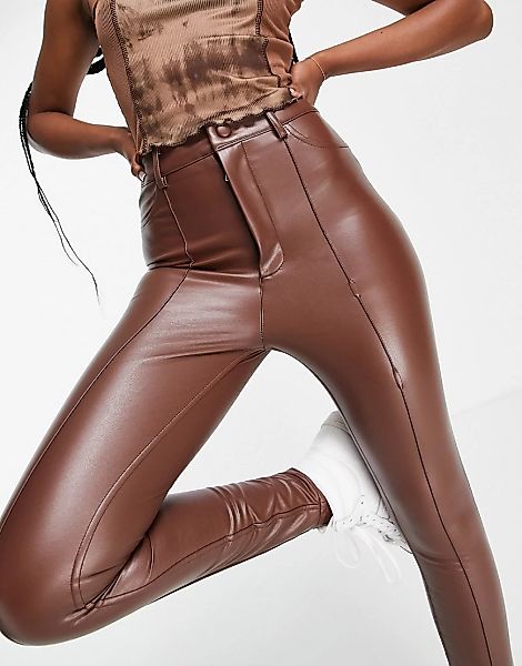 Miss Selfridge – Leggings aus Kunstleder in Schokoladenbraun günstig online kaufen