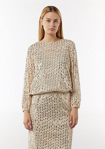 comma Langarmbluse Bluse Pailletten-Bluse mit Rundhalsausschnitt günstig online kaufen