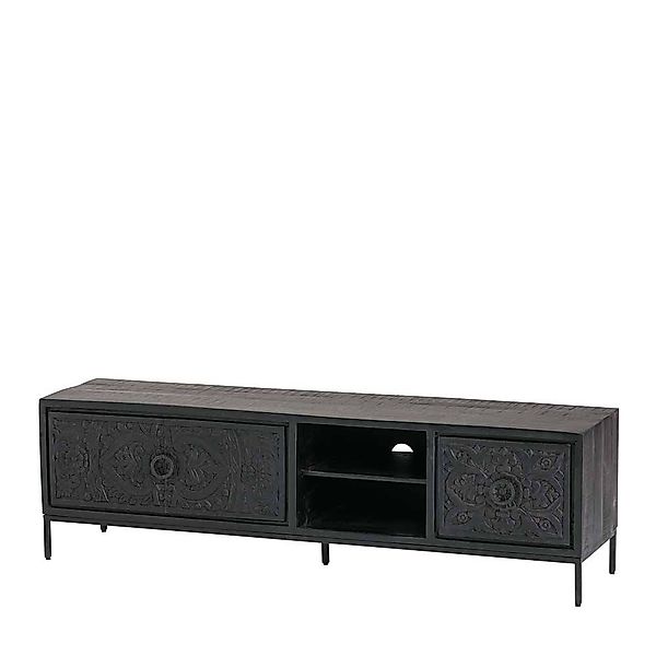 Fernsehboard Mangoholz Schwarz im Vintage Look 190 cm breit günstig online kaufen