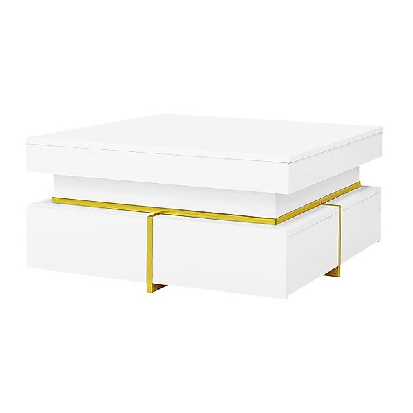 Couchtisch, Hochglanz mit 2 Schubladen, goldene Akzente, Kompaktes Design, günstig online kaufen