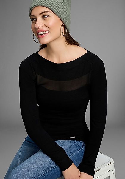 Bruno Banani Strickpullover mit Mesh-Einsatz günstig online kaufen
