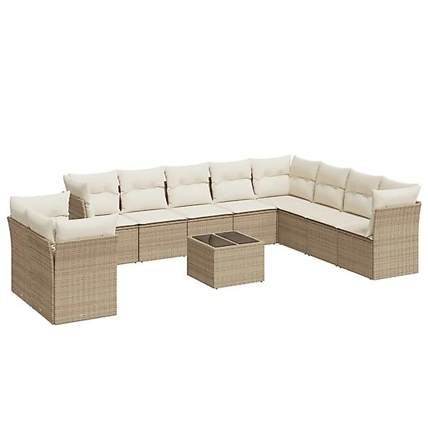 vidaXL 11-Tlg Garten-Sofagarnitur mit Kissen Beige Poly Rattan 3249707 günstig online kaufen
