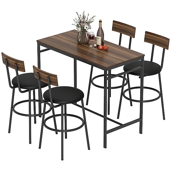 HOMCOM Bartisch mit Barhocker-Set Esstisch mit 4 Stühlen mit Fußstütze, Rüc günstig online kaufen