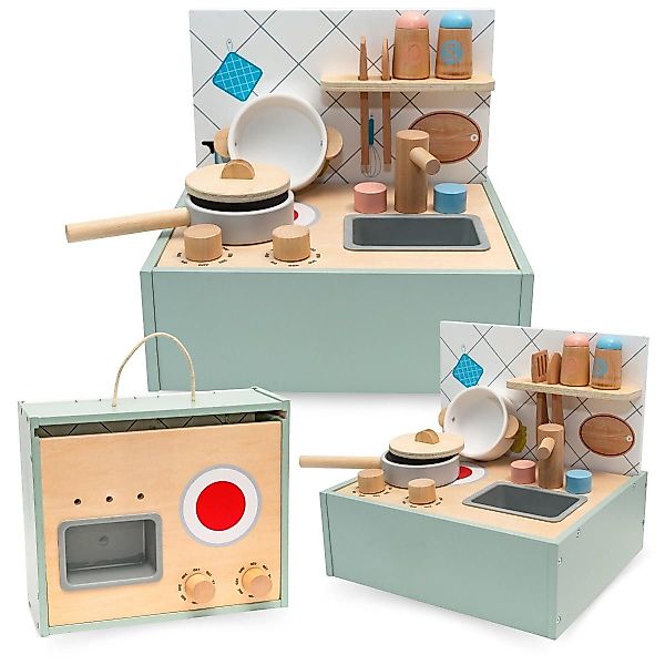Mamabrum Kinder-Küchenset Faltbare Holz-Spielküche mit Kochzubehör günstig online kaufen