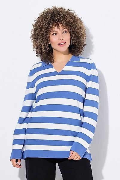 Ulla Popken Strickpullover Pullover Ringel Linksstrick Polokragen Langarm günstig online kaufen