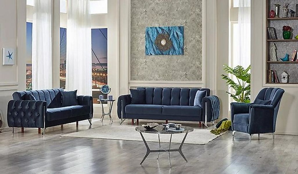 JVmoebel 3-Sitzer Blau Sofa Komplett 3+3+1 Sitzer PolsterWohnzimmer Polster günstig online kaufen