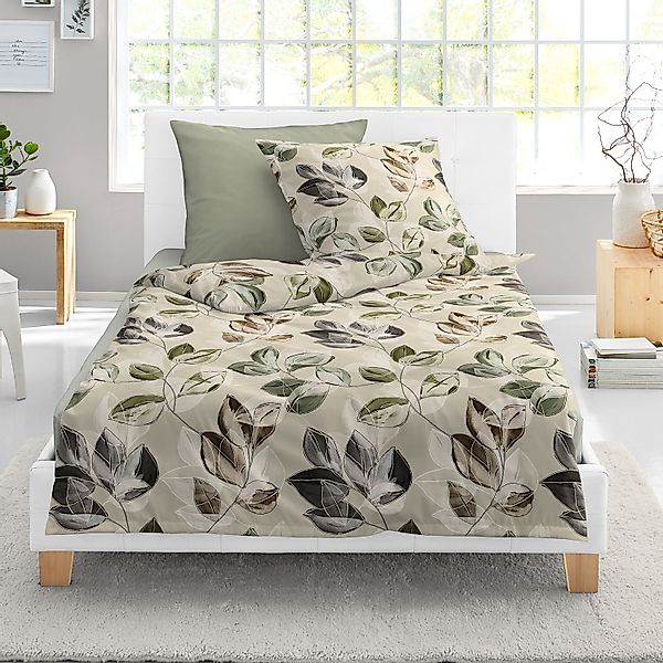 Bettwäsche Bierbaum Biber 4136-80 Blätter natur beige grün 135x200 günstig online kaufen