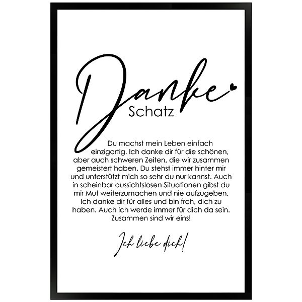 WANDStyle Bild mit Rahmen Danke Schatz, günstig online kaufen