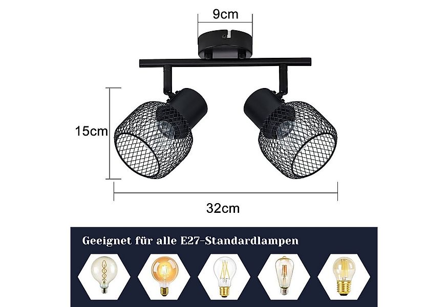ZMH Deckenleuchte Deckenstrahler Schwarz - Metall Vintage Deckenspot E27 fü günstig online kaufen
