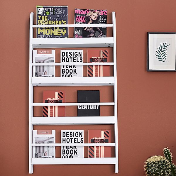 HOMCOM® Bücherregal 4 Ebenen Bücherhalter Aufbewahrungsregal Wandmontage Wa günstig online kaufen