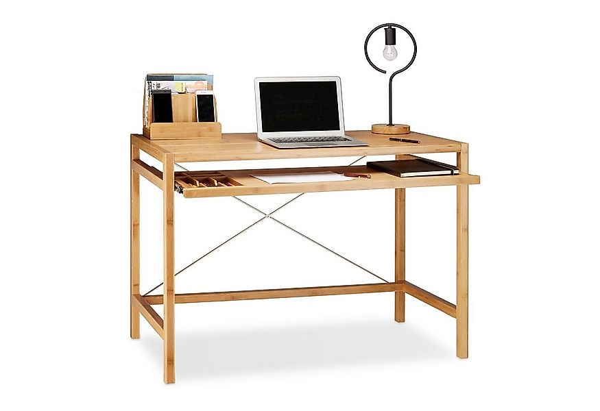 relaxdays Computertisch Holz mit Tastaturauszug günstig online kaufen