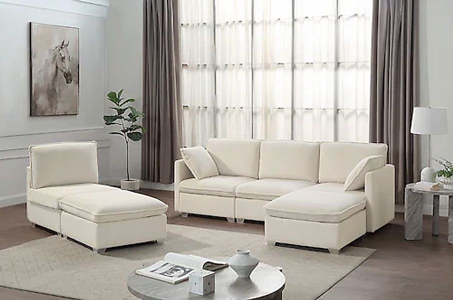 ATLANTIC home collection Wohnlandschaft, modularer 4-Sitzer mit 2 Hockern, günstig online kaufen